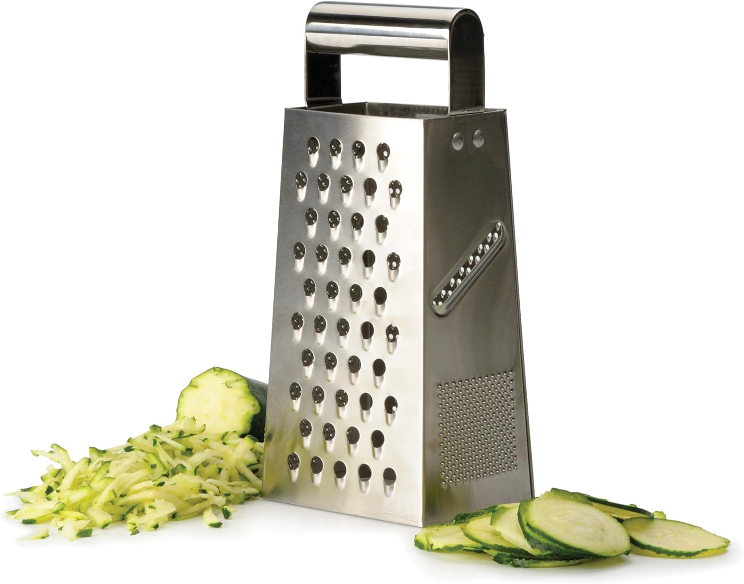 RSVP International Endurance Kitchen Collection Multi-Use Cheese Grater Handheld Potato Slicer Shredder for Hard & Soft Cheeses, Vegetables & Zesting, 6 x 5 x 9-3/4-Inch, Non-Slip Bottom