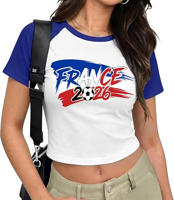 Soccer Cup 2026 Shirts Women: France Soccer Team Shirt Ball Game T-Shirt Football Print Crewneck Tees by Zylkor - Used condition - US$6.90