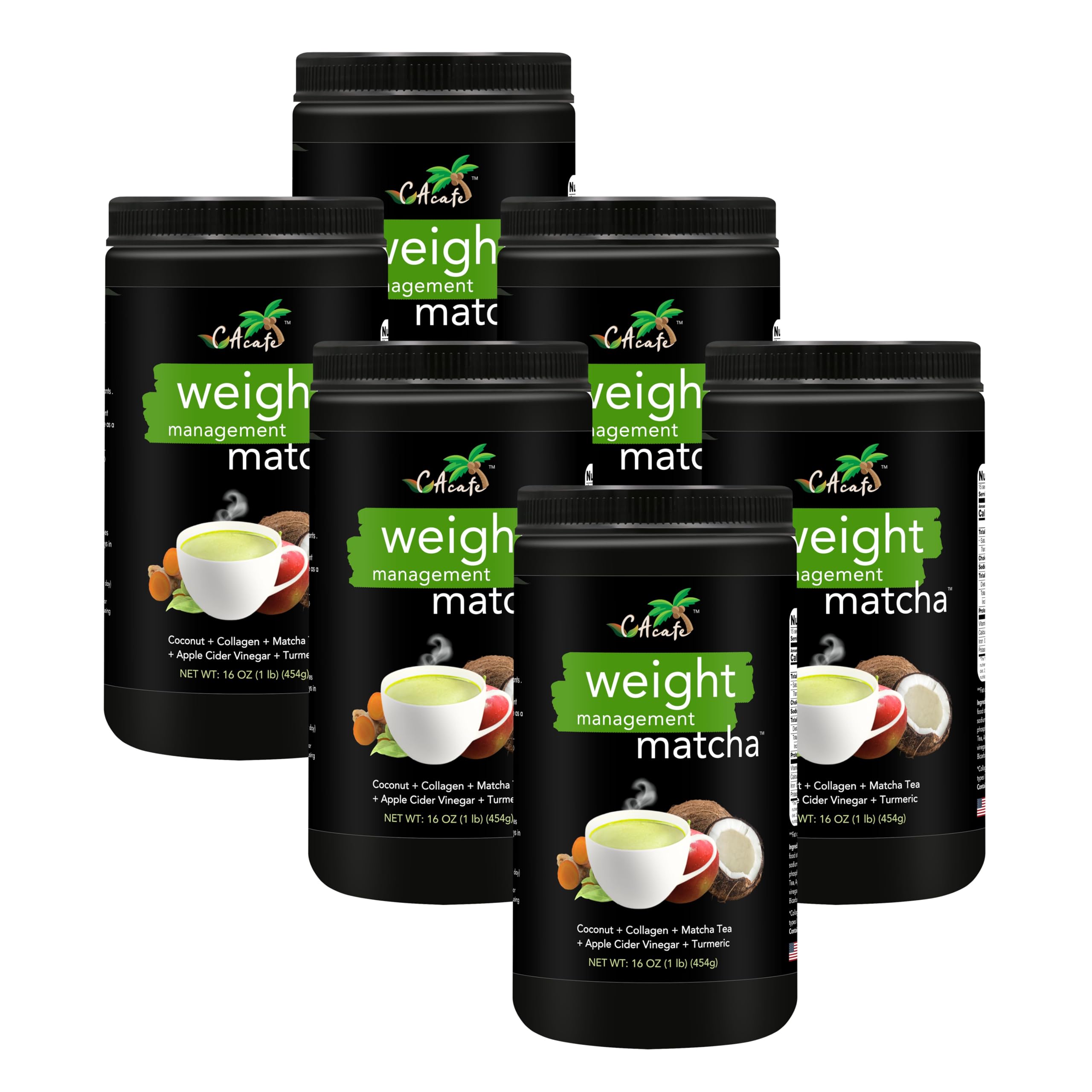 CAcafe ACV Turmeric Matcha Tea 9g Protein Superfoods Blend ACV Turmeric Collagen Coconut Matcha Instant Hot Cold Mix