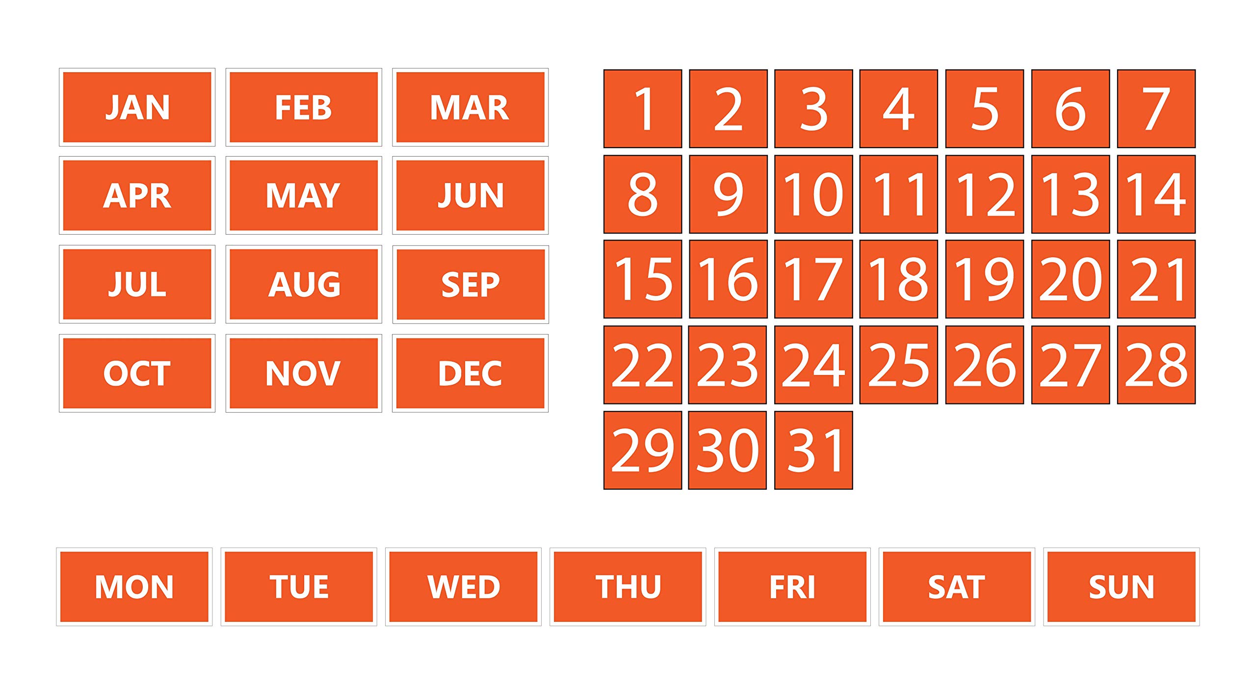 Whiteboard Calendar Magnet Bundle (Dates, Days of the Week, Months) By DCM Solutions (Burnt Orange, 1"x1")