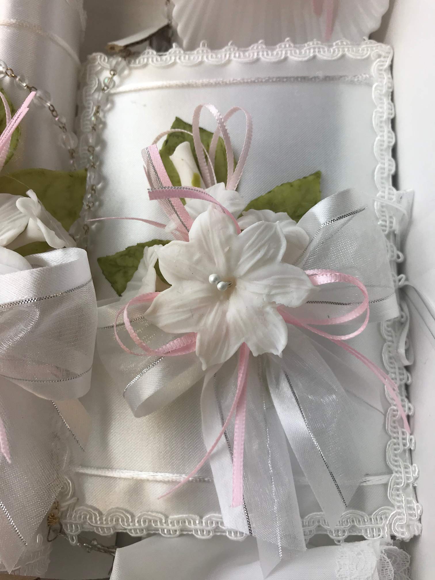 OOKi- Flower Cross Baptism Candle Set Kit for Christenings with Shell - Spanish (Pink)