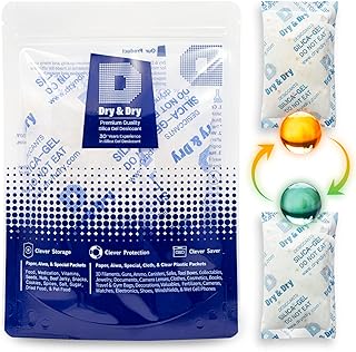 Dry & Dry 100 Gram [5 Packs] Food Safe Orange Indicating(Orange to Dark Green) Mixed Silica Gel Packets Dehumidifiers - Rechargeable Silica Packets Moisture Absorbers Silica Gel Packs Silica Gel