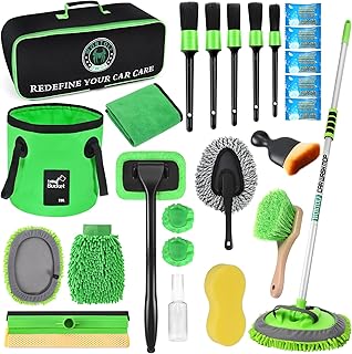 29Pcs Car Wash Kit, 62" Car Wash Brush Mop with Long Handle, Car Wash Bucket, Windshield Cleaning Tools, Car Detailing Brush Car Wheel Brush Wash Mitt, Complete Car Cleaning Supplies