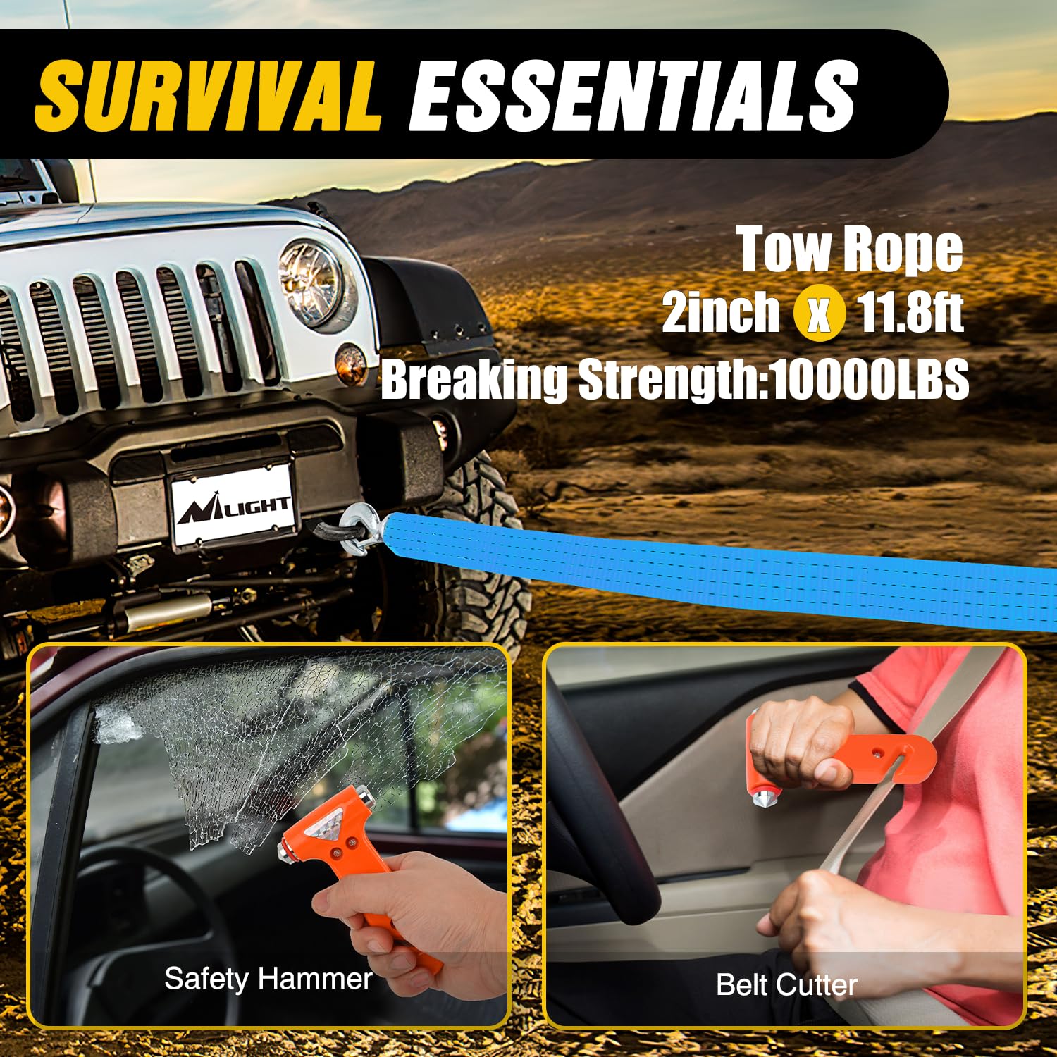 Nilight Kit di emergenza per auto con cavo di avviamento, compressore d'aria, riparazione pneumatici, strumento necessario, spina a coccodrillo di primo soccorso, kit elettrico per viaggi, campeggio,
