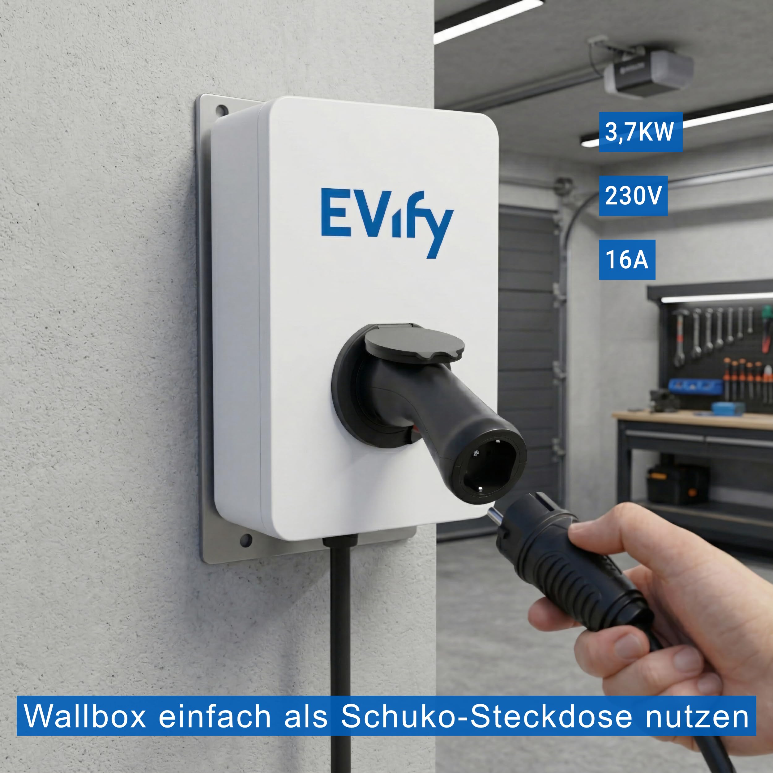 Typ 2 auf Schuko Adapter mit Entriegelung für Ladesäule 16A 3,7kW - Kein Steckenbleiben dank Start- und Stopp-Schalter für E-Bike, E-Scooter, Motorrad