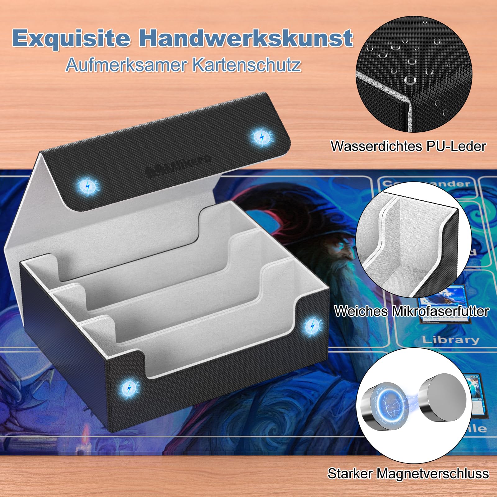 Mlikero Sammelkarten-Aufbewahrungsbox für 1800+ Karten, Magnetische Deck-Box passend für MTG und Sports Karten, Premium Sammelkarten Box Kartenbox mit 10 kompatiblen Kartenteilern