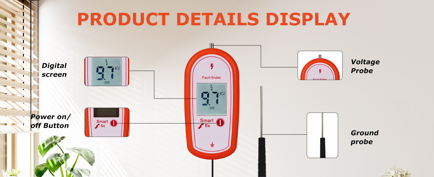 Image of Electric Fence Voltage Tester, 15KV Digital Electric Fence Voltage Tester, Digital Display High Voltage 200-15000V Gardening Tools