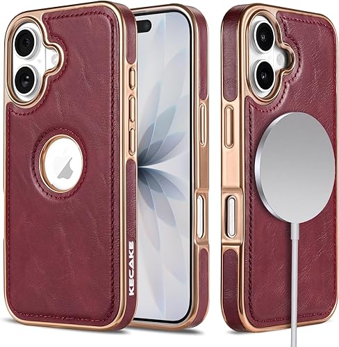 KECAKE - Funda para iPhone 17 de 6.3 pulgadas, diseño de piel de lujo, con logotipo visible, vintage, ultra delgada, funda protectora (11-granate