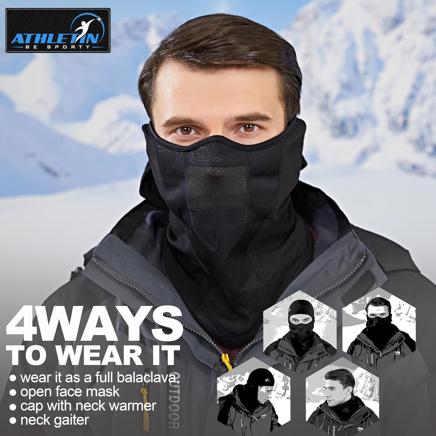 Balaclava Ski Mask - Winter Face Mask Cold Weather Gear - Full Head Cover for Skiing, Snowboarding, Cycling & Motorcycle Riding Black - Image 5