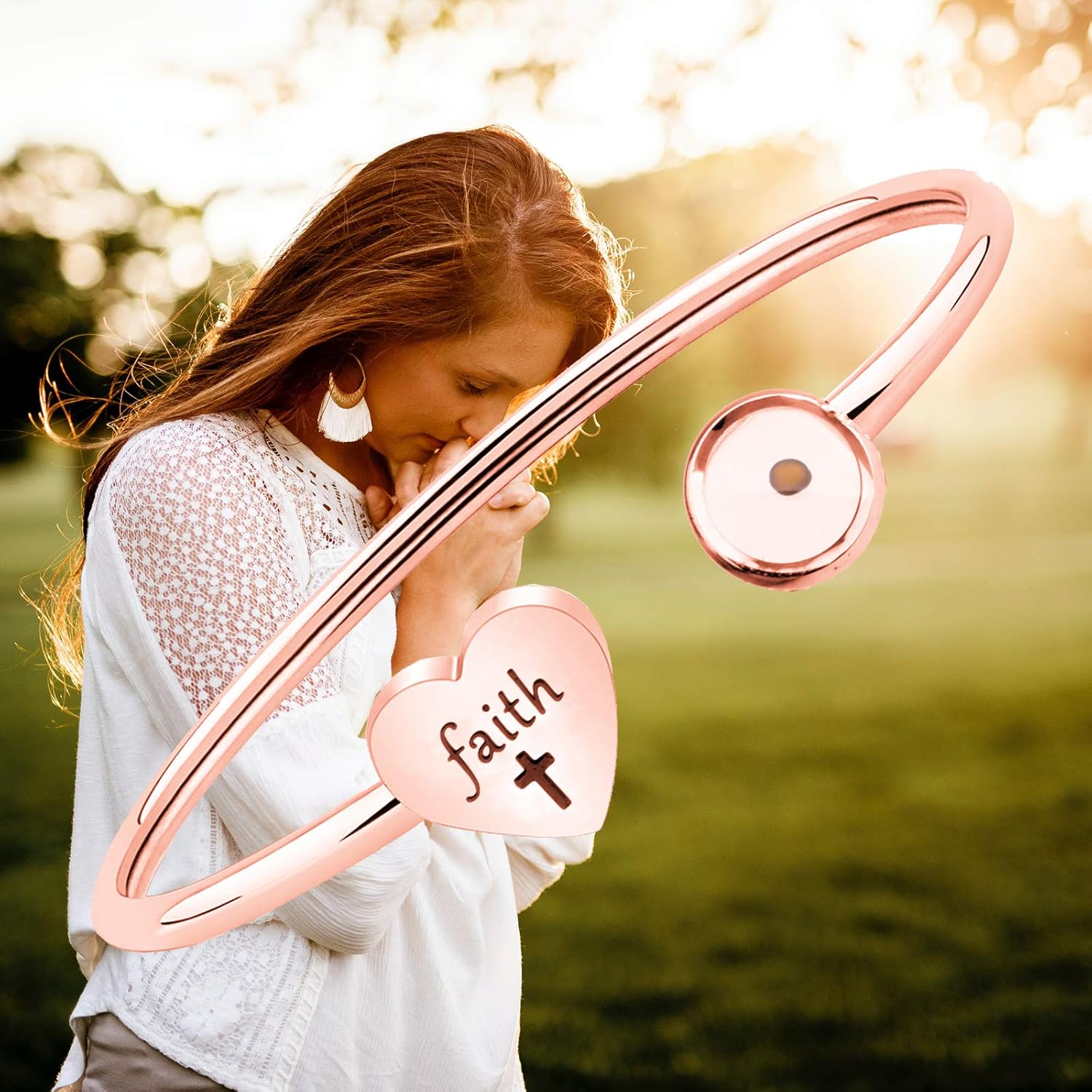 Inspirational Mustard Seed Bangle Faith Cross Cuff Bracelet Jewelry Christian Gift - Image 6