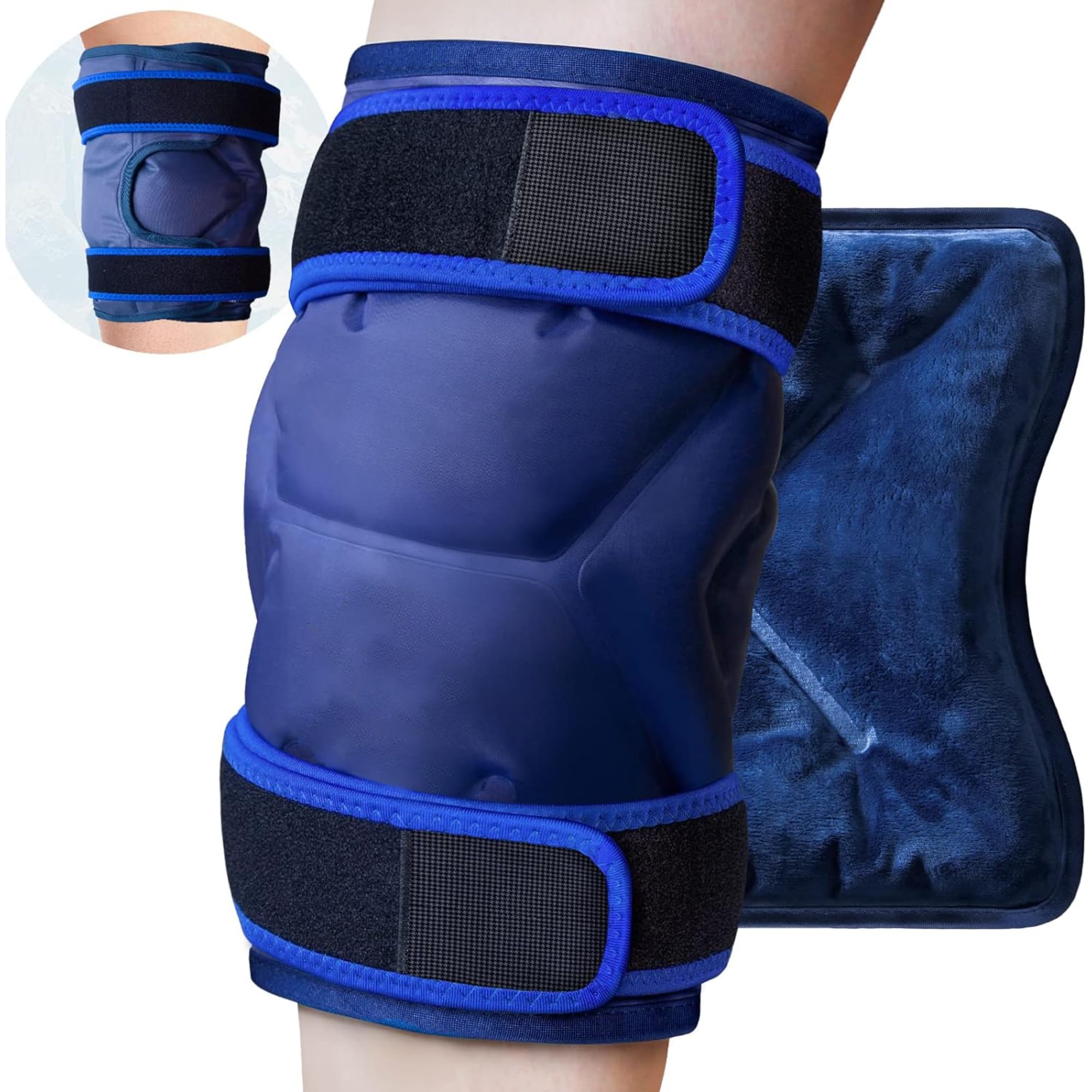 ASMA STORE Reusable Gel Ice Pack Wrap for Knee Injuries – Full Coverage Large Ice Pack for Swelling, Post-Surgery, Sports Injuries – 1 Pack (Blue)