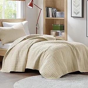 Comfort Spaces Kienna Quilt Set- Double Sided Stitching Design Summer Blanket, Lightweight, Soft, All Season Bedding Layer, Matching Sham, Ivory, Coverlet Twin/Twin XL(66"x90") 2 Piece