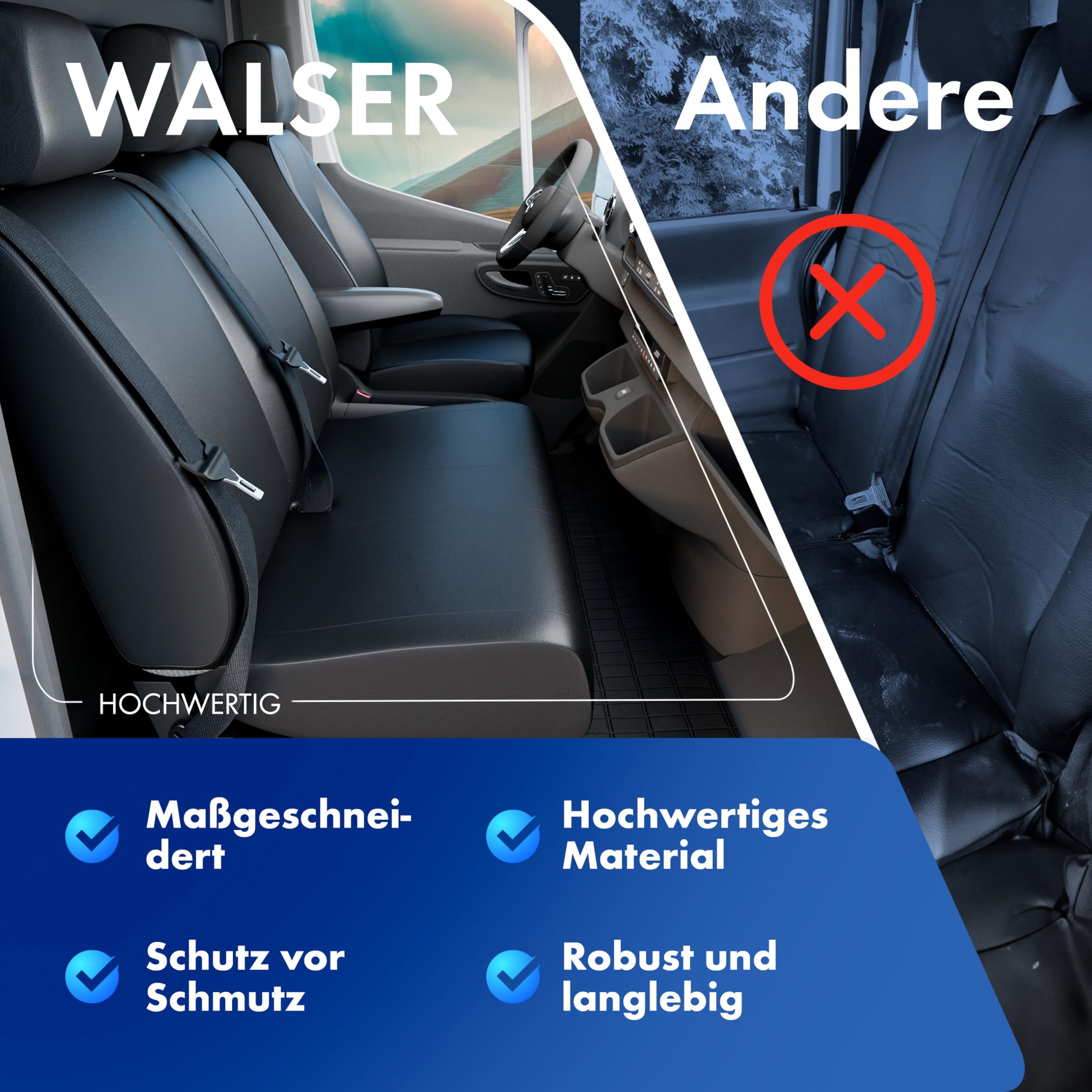 WALSER 11542 Funda de asiento de coche ajuste de transportador, funda de asiento de imitación de cuero antracita compatible con Ford Transit Connect, pasajero de doble plaza