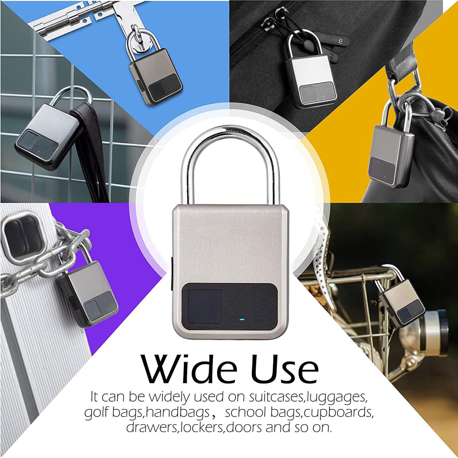 Kłódka na odcisk palca, inteligentna kłódka z obsługą ładowania USB, blokada na odcisk palca, zamek biometryczny do bagażu, plecaków, szafek szkolnych itp.,Gold