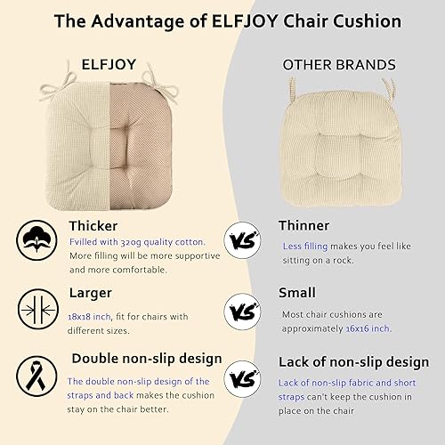 Miniatura 3 de ELFJOY Cojines para sillas de comedor, paquete de 4 cojines para sillas de oficina, 18 x 18 pulgadas, almohadillas para sillas de cocina,