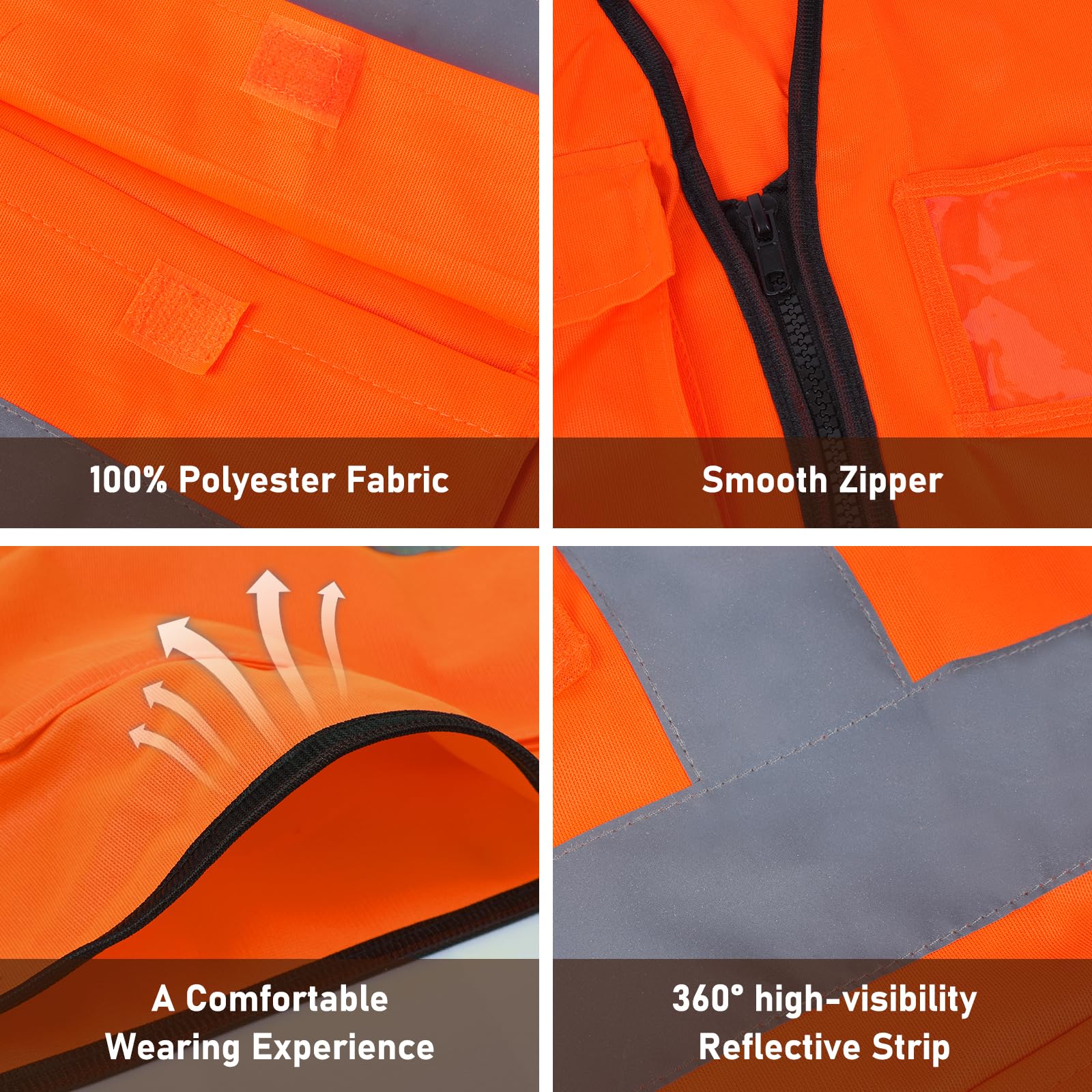 Gilet ad alta visibilità con tasche e cerniera, conforme allo standard ANSI/ISEA (1 confezione da 5 pezzi), Arancione/Rosso, 3XL