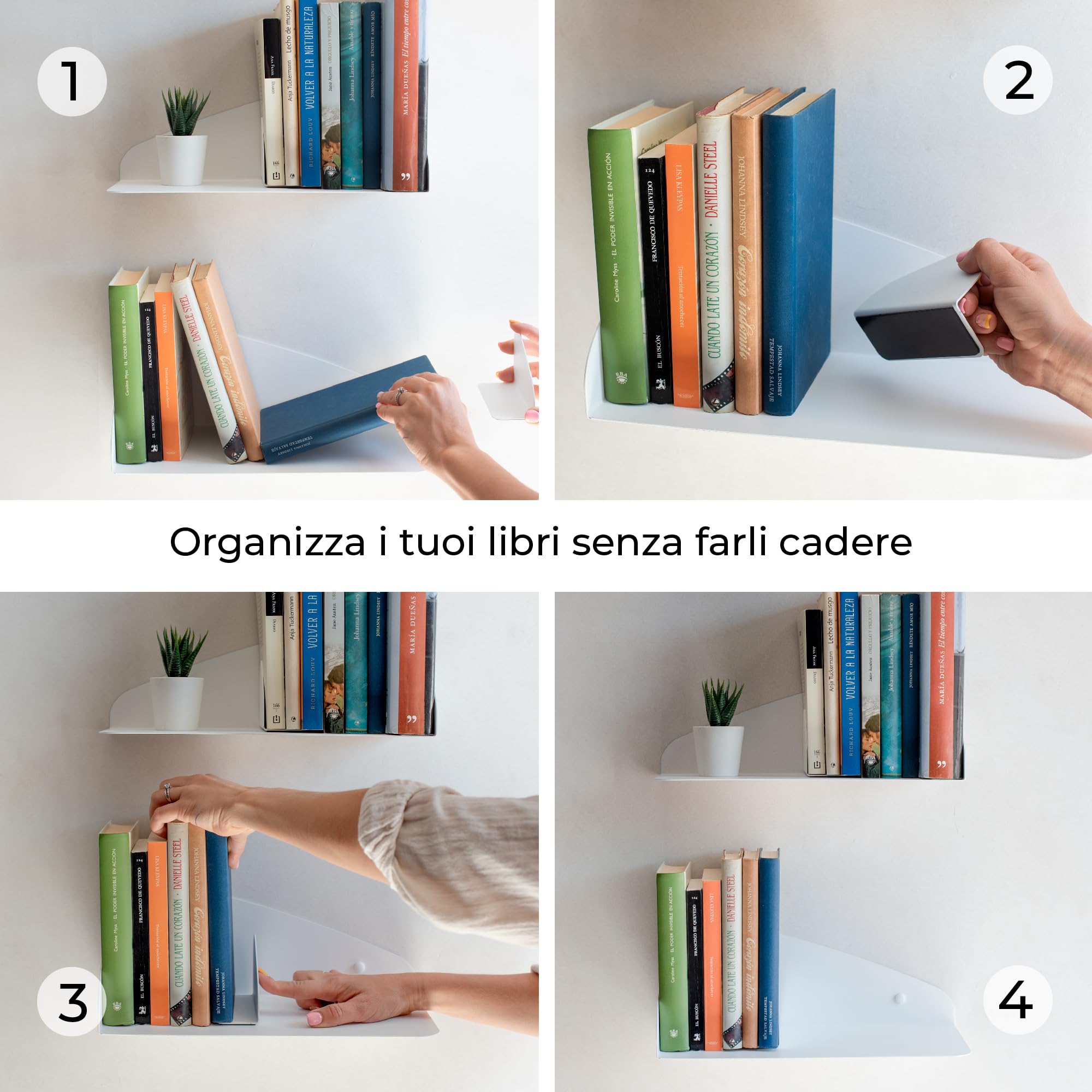MILUKA Set 2 Libreria da parete Sospesa 35 x 16 cm | Libreria Scaffale Metallo Bianca con Fermilibri Magnetici Regolabili | Mensola Libri, CD o Comodino Sospeso