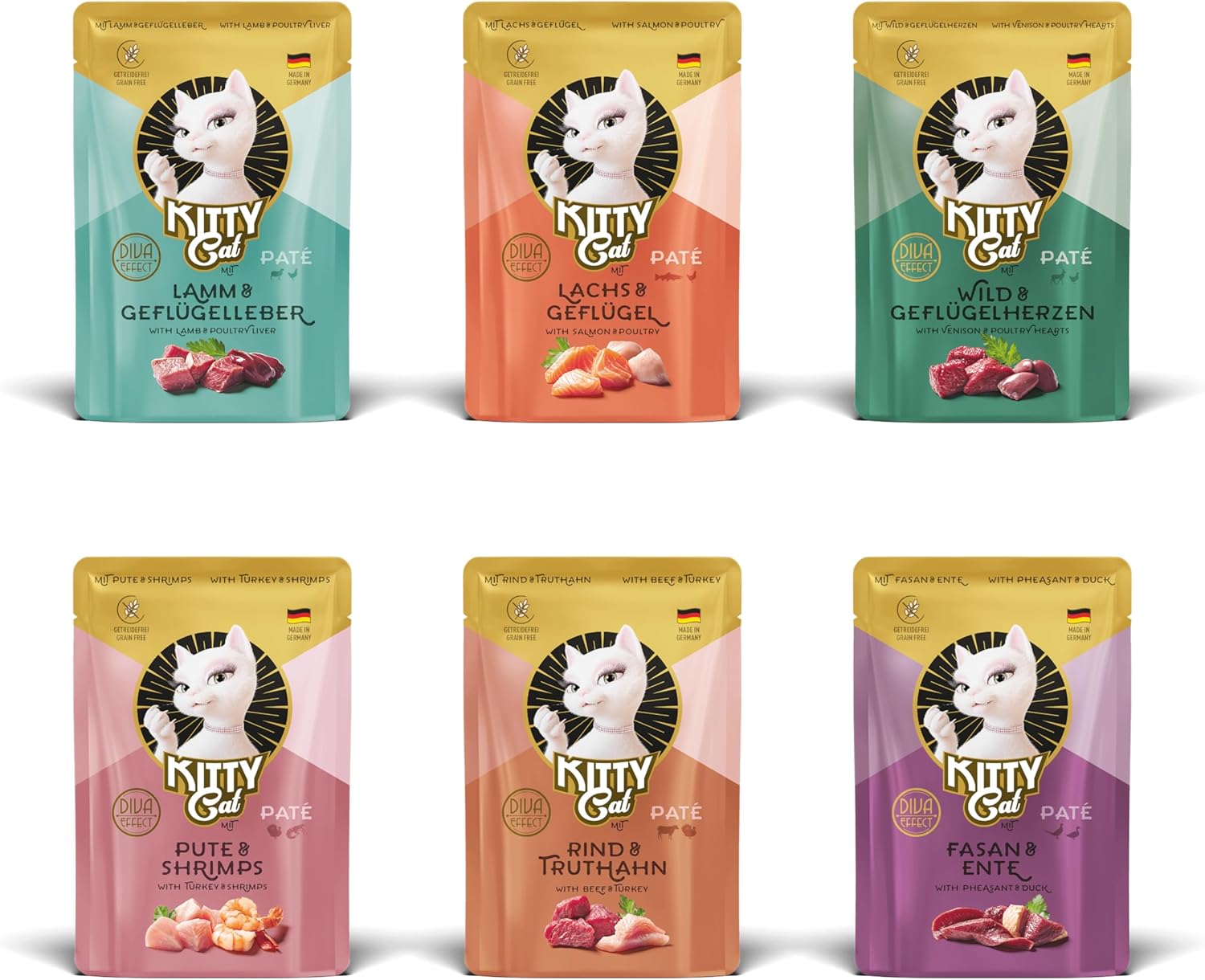 KITTY Cat Paté Kip, 6 x 200 g, natvoer voor katten, graanvrij kattenvoer met taurine, zalmolie en groenlipmossel, volledig voer met een hoog vleesgehalte, Made in Germany