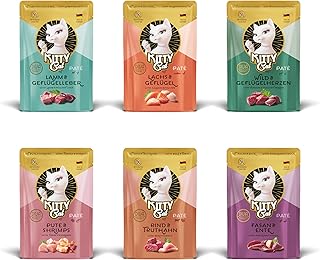 KITTY Cat Paté Mix 2, 6 x 85 g, Nassfutter für Katzen im Probierpaket, getreidefreies Katzenfutter mit Taurin, Lachsöl und Grünlippmuschel, Alleinfuttermittel mit hohem Fleischanteil, Made in Germany product image
