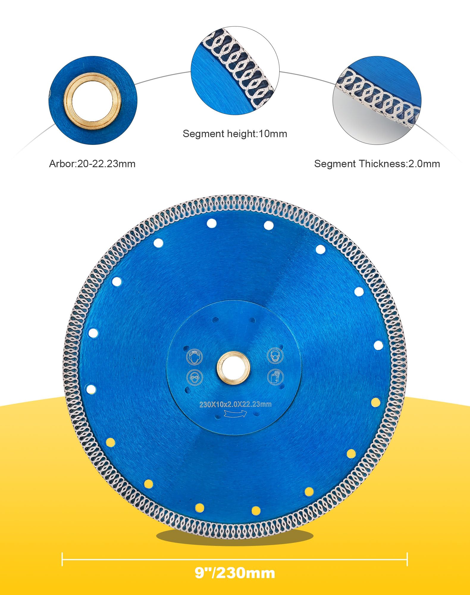 Solidure 230mm Diamond Cutting Discs,Super Thin 9 inch Turbo Diamond Blade for Granite Marble Ceramic Tiles - Image 3