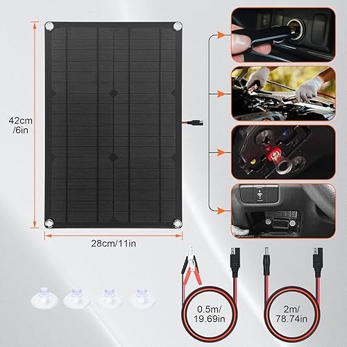 Miniatura 7 de Cargador de batería de panel solar de 20 W 12 V, kit de alimentación de panel solar de 12 V con cables de conversión SAE para automóvil, RV, barco,