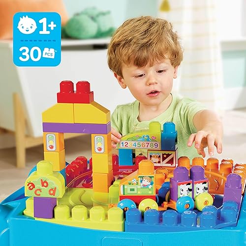 Miniatura 2 de MEGA BLOKS First Builders - Juguetes de bloques para niños pequeños, mesa de actividad portátil "Construye y Aprende" con 30 piezas y almacenamiento