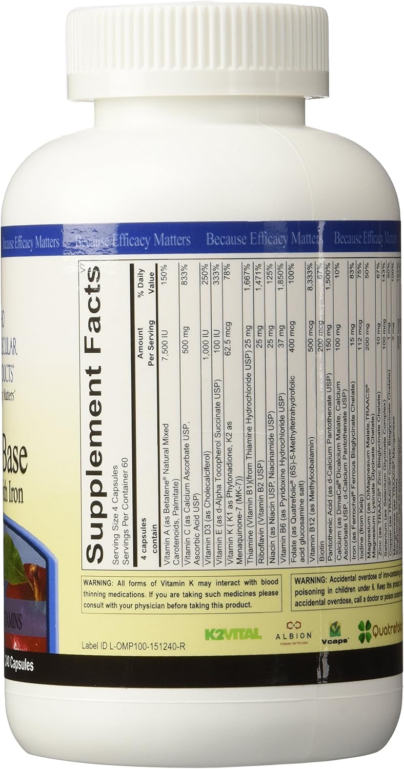 Ortho Molecular Products Alpha Base Capsules with Iron, 240 Count