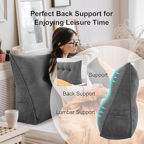 Miniatura 2 de WOWMAX - Almohada triangular para lectura almohada grande para cabecera y respaldo almohada en forma de cuña para soporte y posicionamiento, para