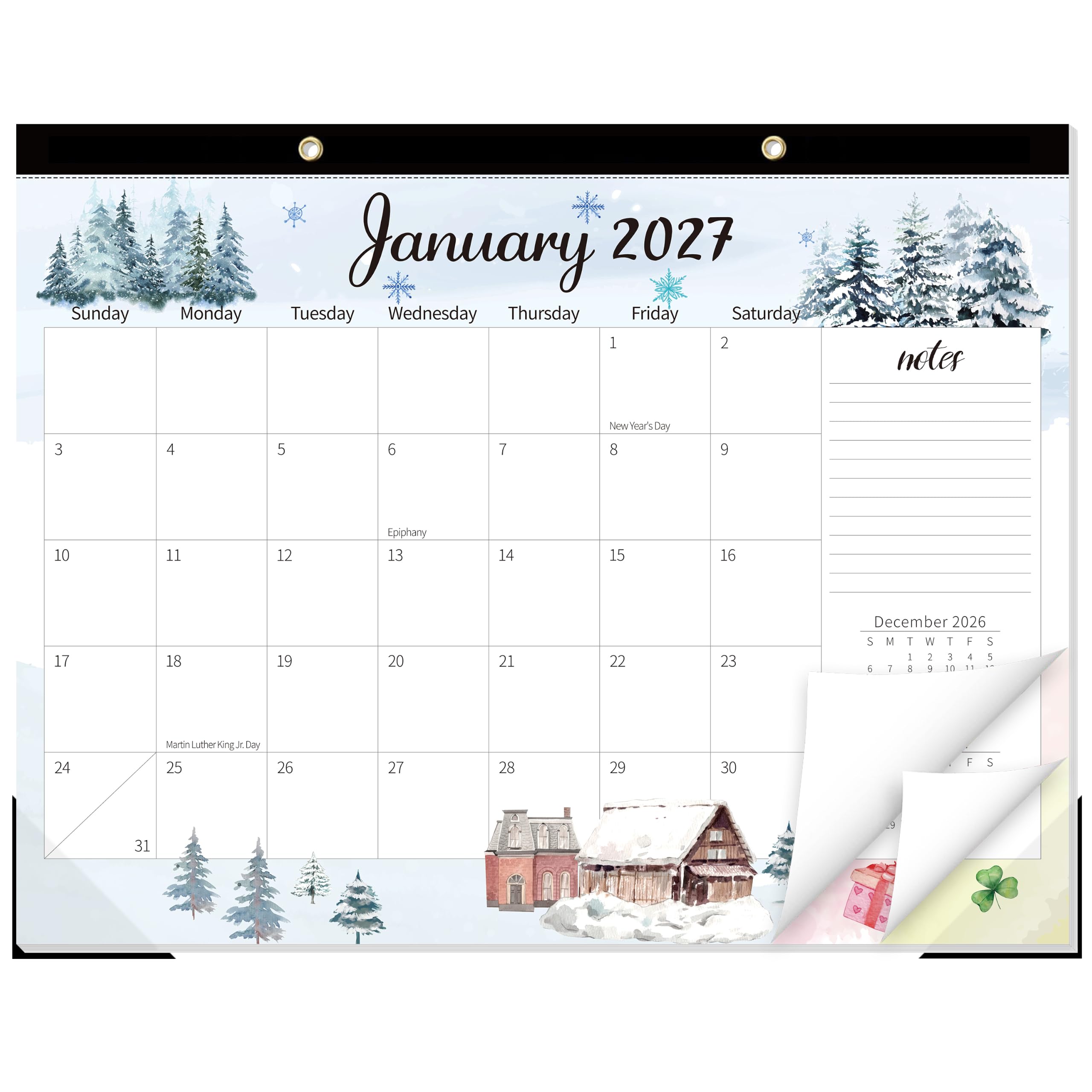 Calendario mensual grande de escritorio 2024-2025, calendario de 18 meses, 22 x 17 pulgadas, de enero de 2024 a junio de 2025, con diseño de acuarela navideña para oficina, escuela, hogar