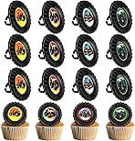 Chuangdi 48 Pieces Truck Cupcake Rings Monster Truck Cupcake Toppers Rings Colorful Cars Birthday Cake Decorations for Race Car Party Supplies, 4 Styles