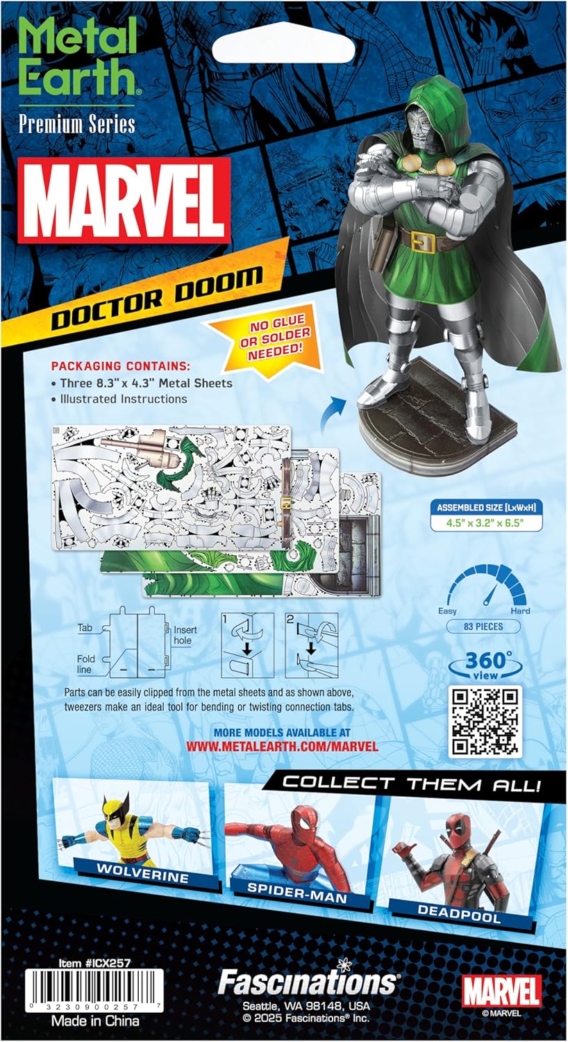 Fascinations Metal Earth Premium Series Marvel Doctor Doom 3D Metal Model Kit Bundle with Tweezers