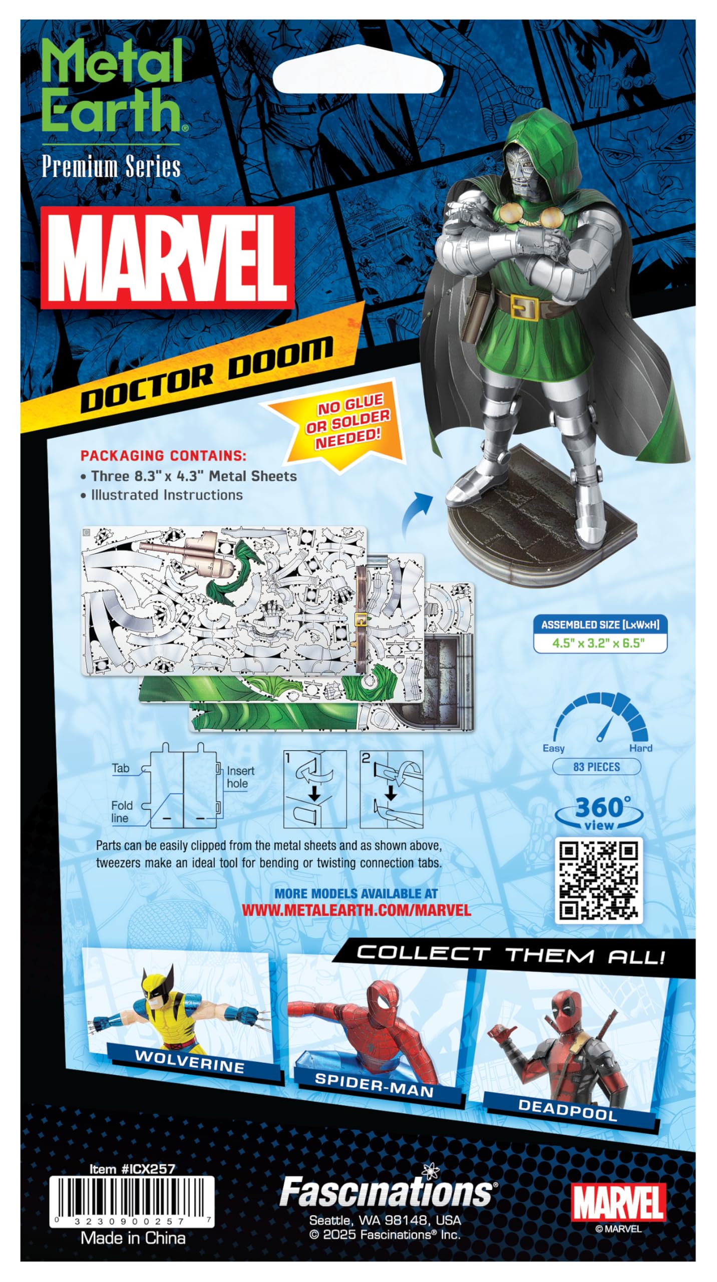 Fascinations Metal Earth Premium Series Marvel Doctor Doom Kit de modélisme 3D en métal avec pince à épiler