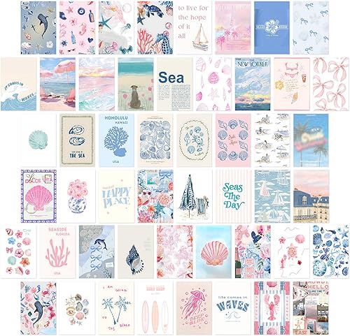 KBKBART Decoración de habitación de nieta costera, kits de collage de pared rosa y azul, 50 piezas de 4 x 6 pulgadas, pósteres estéticos de pared de