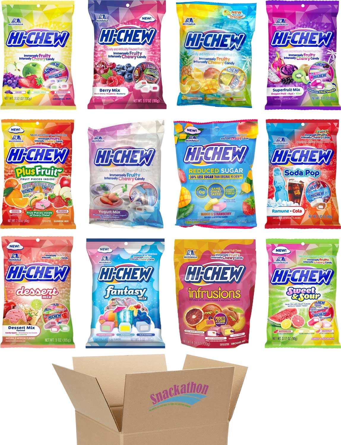 Hi Chew 12 Variety Pack, Fantasy, Berry, Fruit Combos, Superfruit, Plus Fruit, Yougurt, Infrusions, Tropical, Original, Reduced, Sweet & Sour, Soda (Pack of 12)