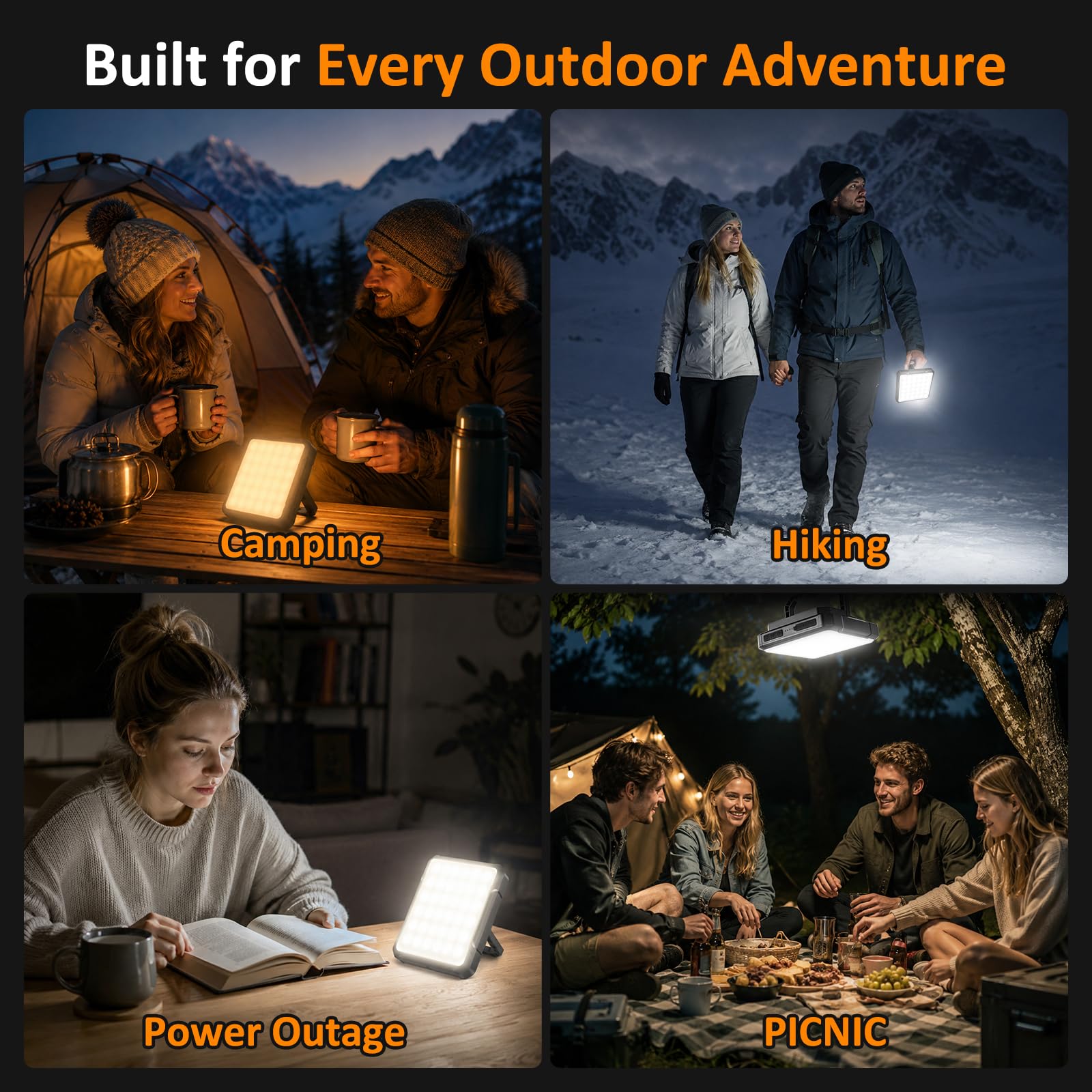 Wiederaufladbare Camping-Laterne, 20.000 mAh, 1300 lm, ultrahelles LED-Licht, schnelles Aufladen und Ausgang, 36 Stunden + Laufzeit, 3 Farben und 5 Stufen, IPX4 wasserdicht, für Notfall, Verdunkelung