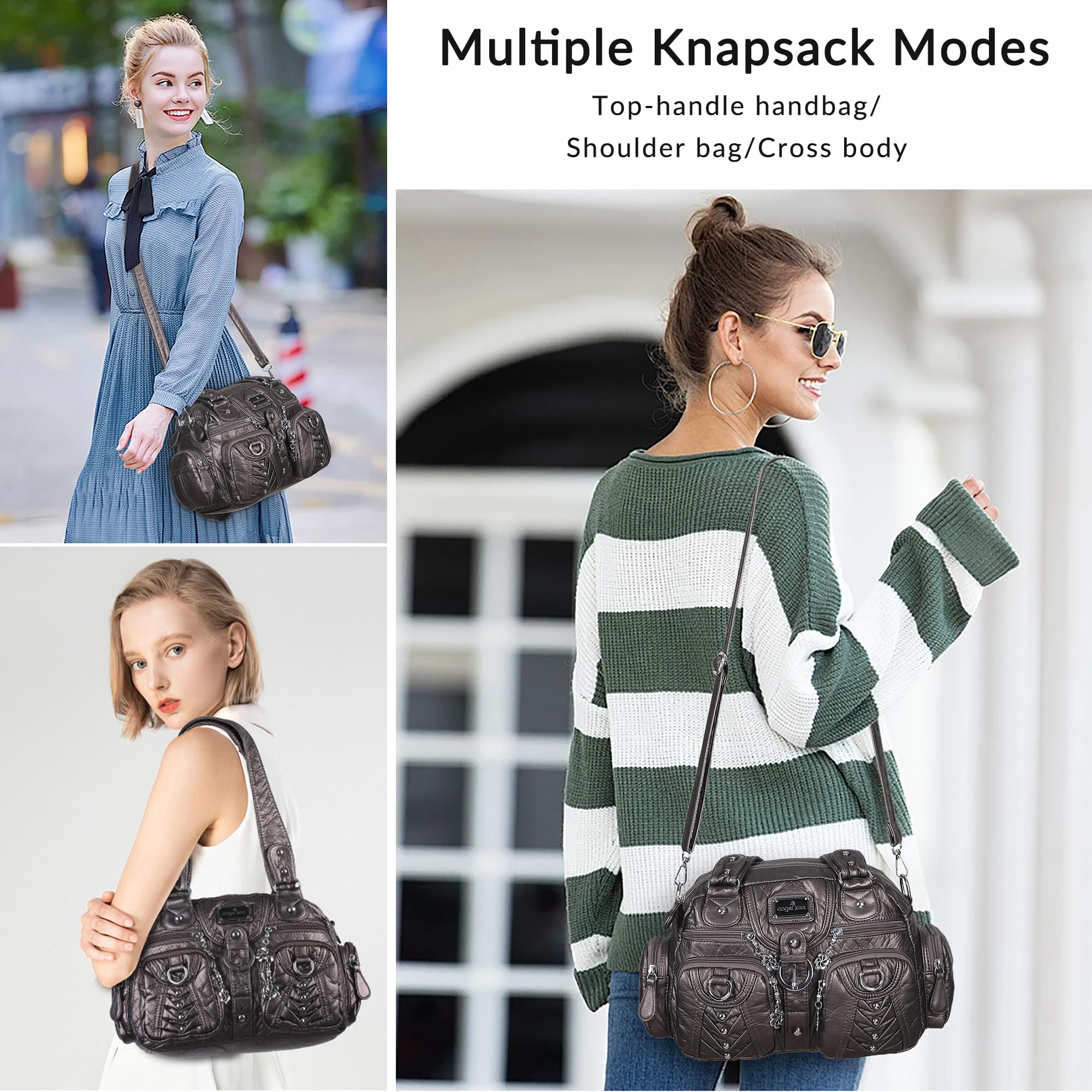 Angel Kiss Borsa Donna Tracolla Pelle PU Borsa a Mano Tote Bag Media Elegante Impermeabile Grande Capacità Molte Tasche Scomparti, per Lavoro, Scuola, Shopper, Università e Viaggio