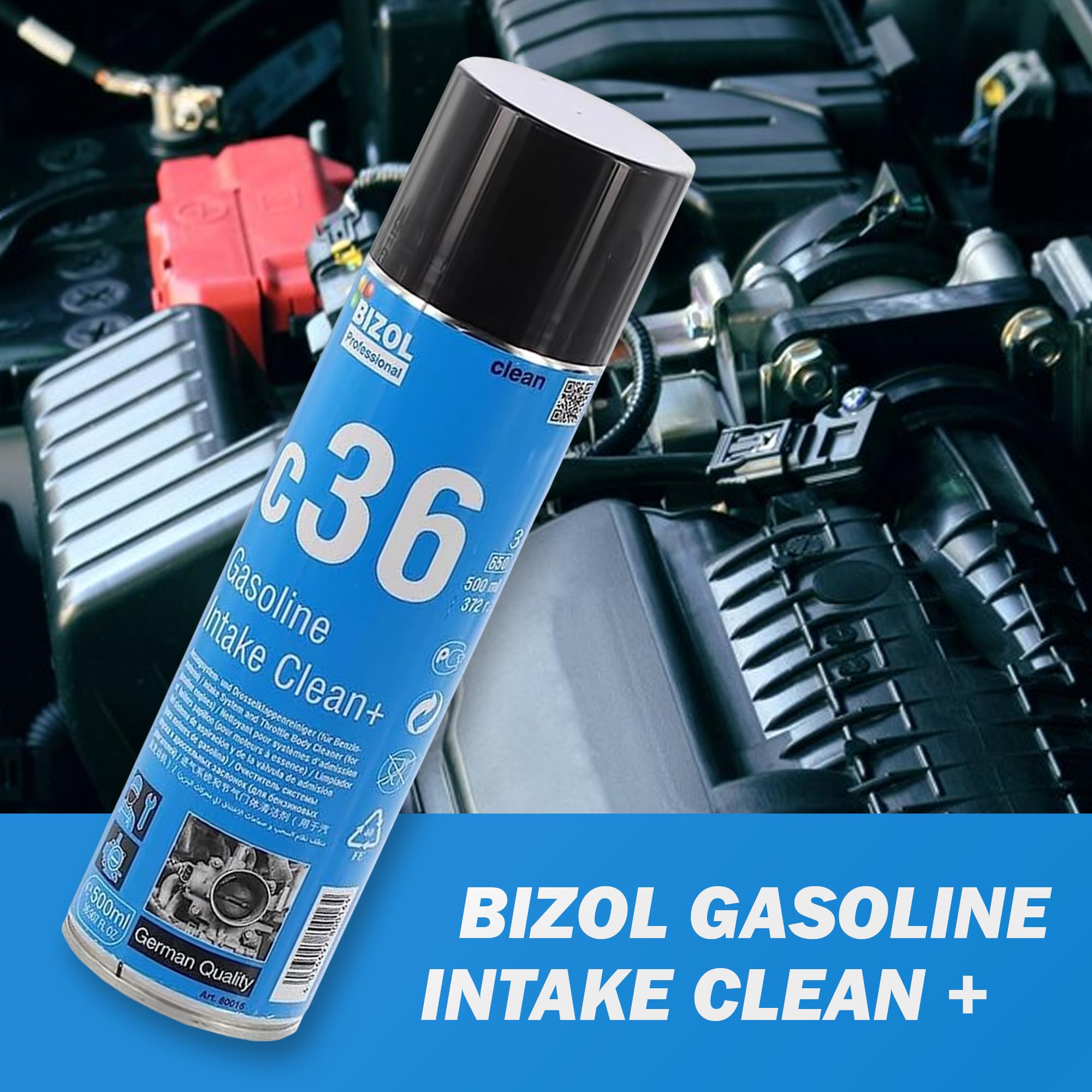 3er Pack BIZOL Gasoline Intake Clean+ C36 Drosselklappenreiniger 500ml mit Entriegelungskeil, Benzin Additiv für Starke Verschmutzungen an Injektoren und Ventilen