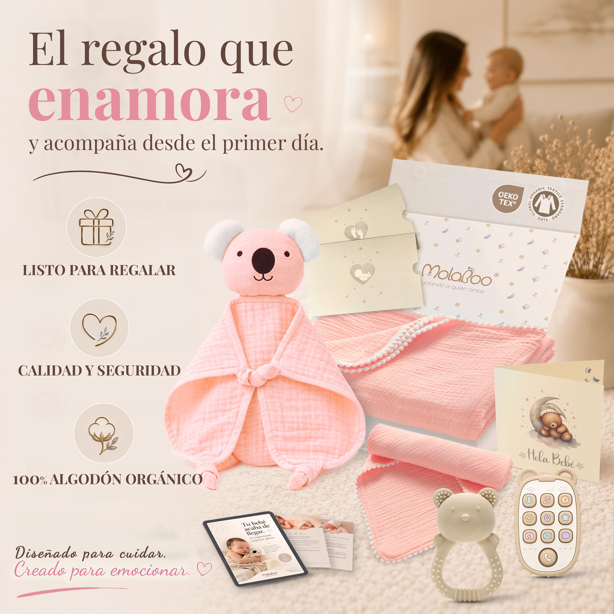 Babykorb für Neugeborene, Babykorb für Neugeborene, Jungen und Mädchen, Geschenke für Erstlingsmütter, originelle Schwangerschaftsgeschenke, Musselin-Decke, Doudou Baby (Pastellrosa)