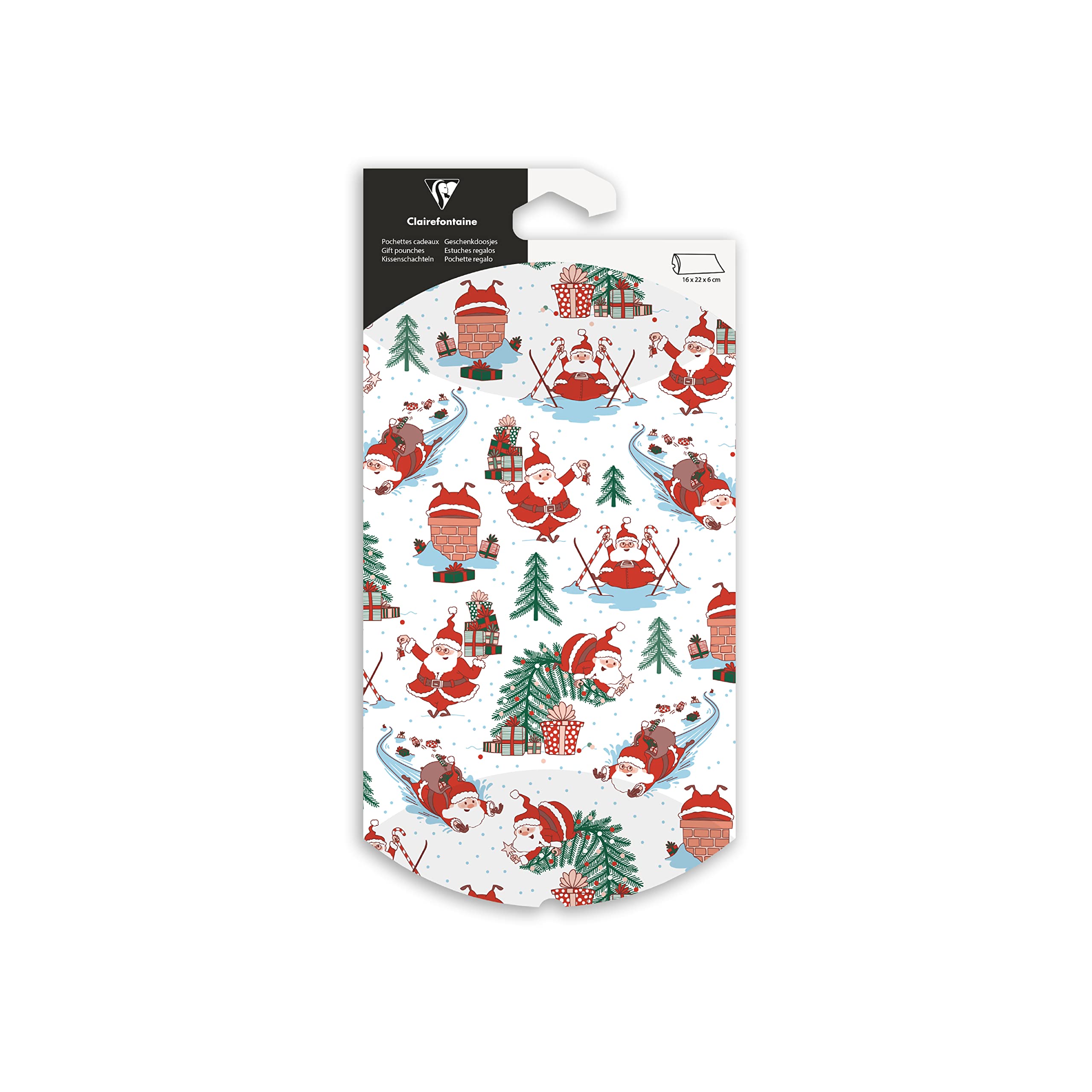 Clairefontaine 618011C - A small foldable gift bag - 16x22cm - Patterns: Santa Claus - Pillow box - Gift packaging
