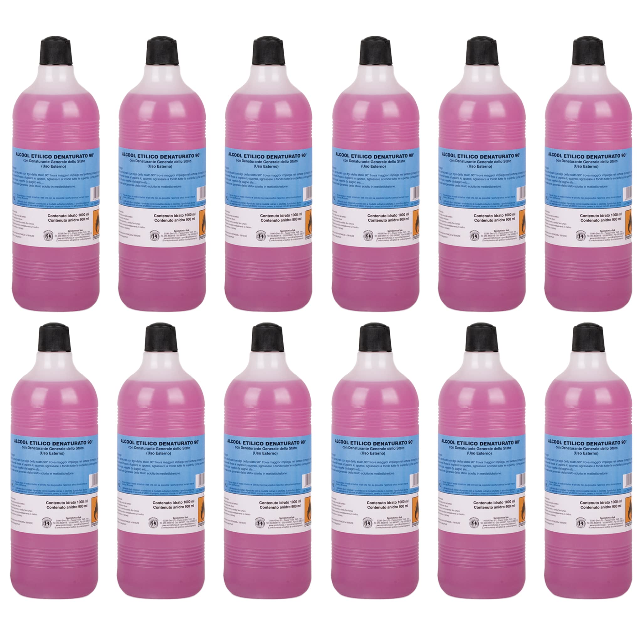 ALCOOL ETILICO DENATURATO ROSSO 90° 12 x 1LT