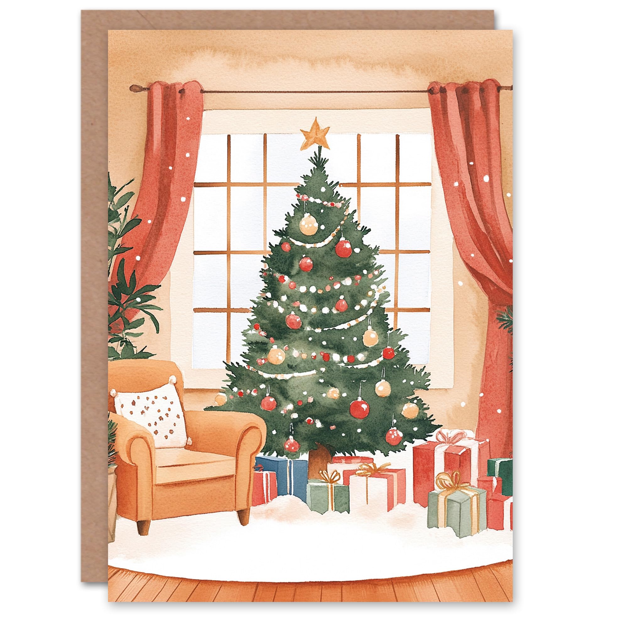 Decorated Tree Presents Living Room Christmas Fun Gift Festive Xmas Card