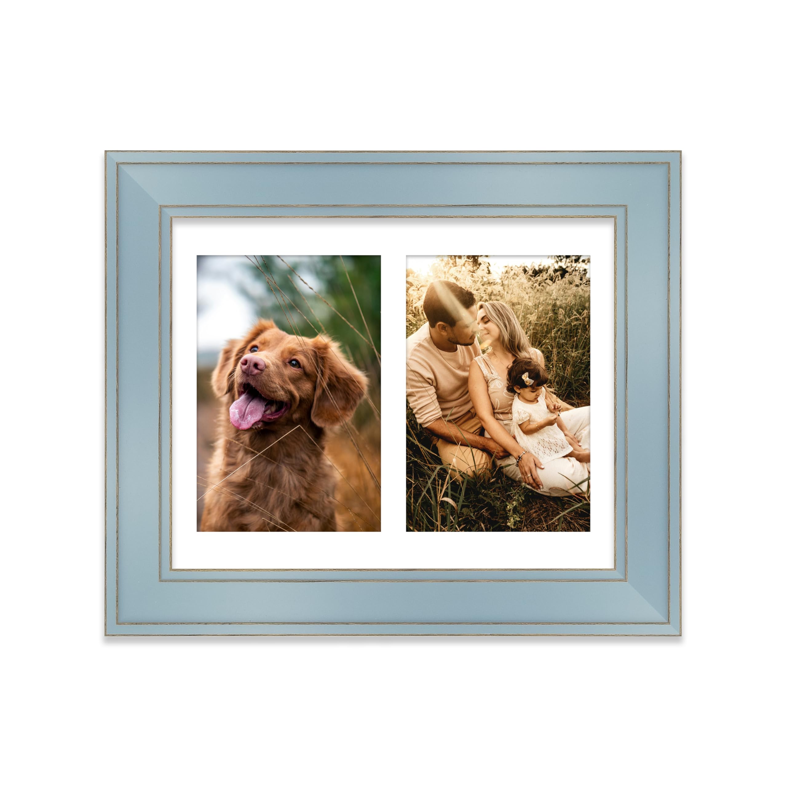 Multi Aperture Picture Frame - Holds 2 x 6x4 Photos - Cornflower Blue, 10x8 - Wall or Tabletop Display, Portrait or Landscape Orientation, Photo Frame for Home Décor or Gifts