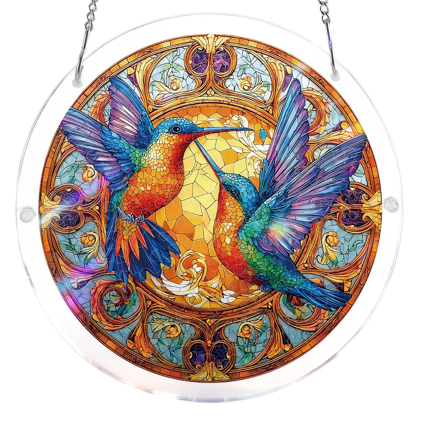 Introti Aesthetic Acrylic Suncatcher Puzzle Window Sun Catchers Stained Glass Window Hanging Home Garden Art Gift for Housewarming (Hummingbird)
