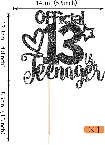 Miniatura 2 de Rsstarxi 1 paquete de 13 decoraciones oficiales para tartas de adolescentes con purpurina negra para decoración de pastel de cumpleaños de 13 años,