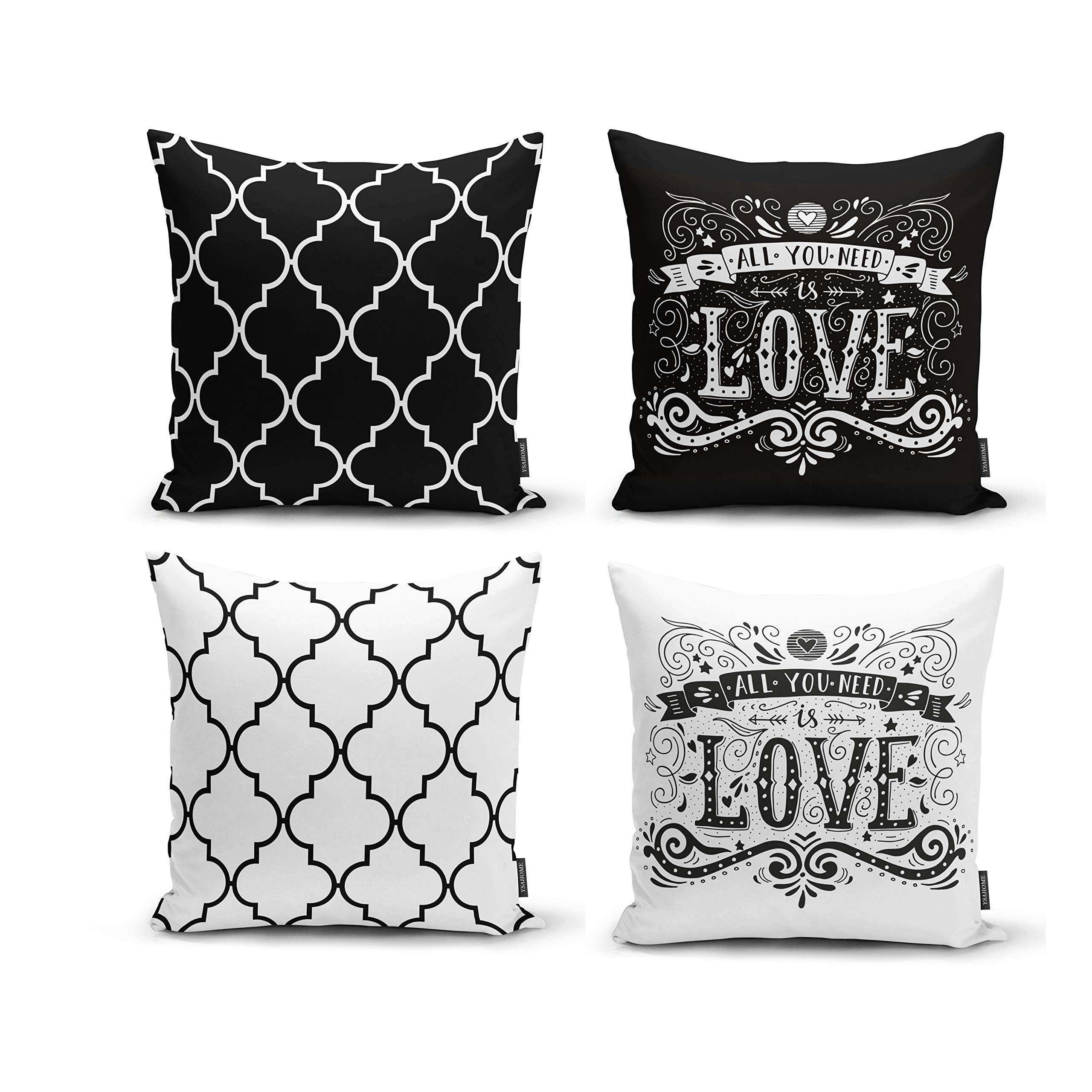 Ysahome Love Theme Throw Pillow Cover - Trellis Chain Pattern Square Cushion Cover - Valentine's Day Quote Throw Pillow Case - Victorian Style Decorative Accent Pillow, 18x18 Inches, Black (Set of 4)