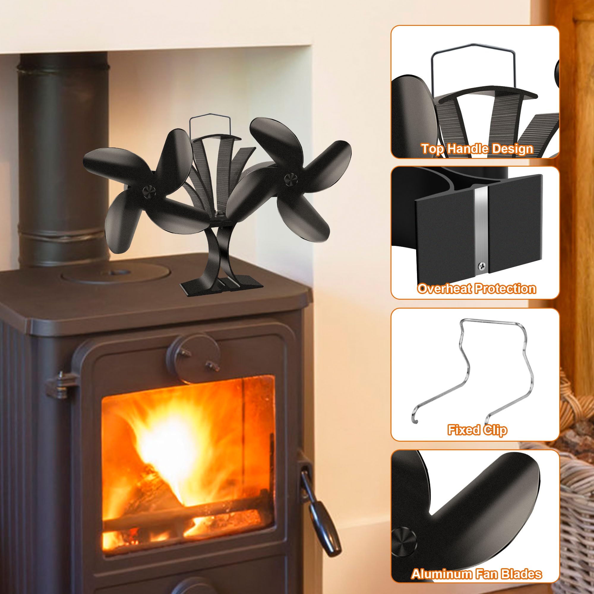 Waste Fan 12-Blade Heat-Powered Wood Stove Fan Dual Motor For