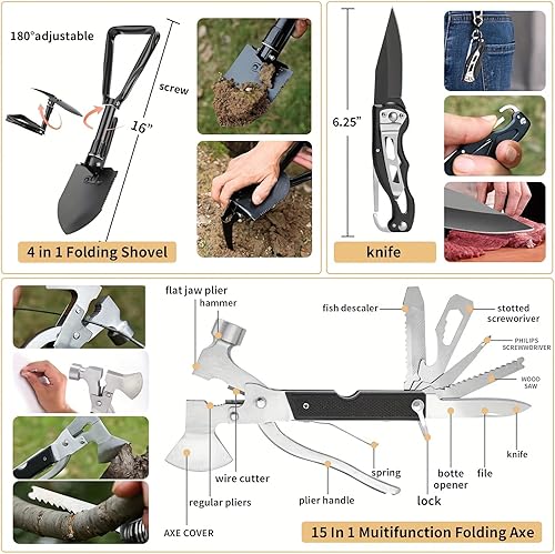 Miniatura 4 de Kit de supervivencia, 252 piezas de equipo de supervivencia con bolsa compatible con sistema Molle y tienda de emergencia, kit de emergencia para