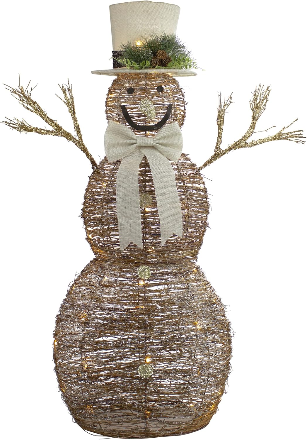Northlight LED Lighted Rustic Rattan Snowman Outdoor Christmas Decoration, 48", Brown