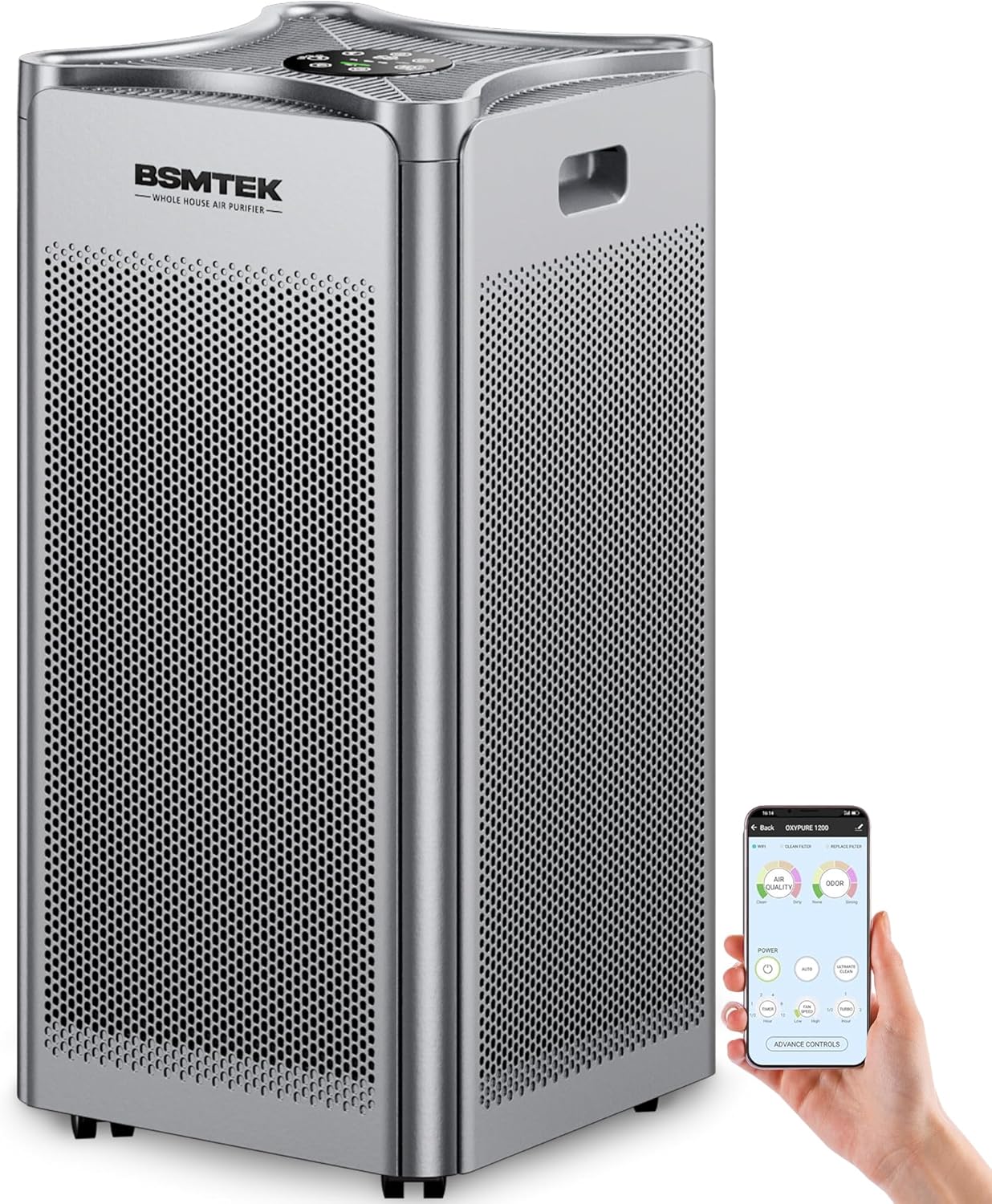 Air Purifier for Home, Industrial and Commercial Extra Large Space Use, Clean 6096 Sq-ft In One Hour - Smart APP & WIFI Air Cleaner with 4 Stage Washable Filters, Timer, Wheels, 30" Tall