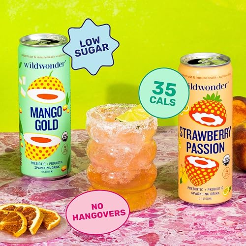 Miniatura 7 de wildwonder Bebida de jugo probiótico espumoso con inmunidad para la salud intestinal, apoyo a la digestión, 0.18 onzas de fibra, probióticos vivos,